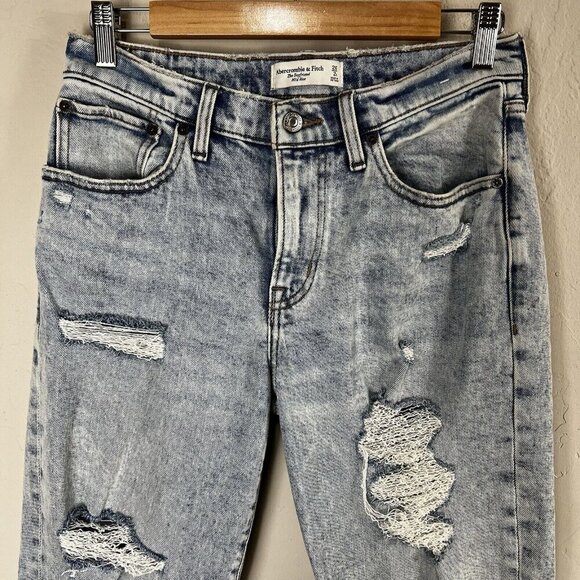 Abercrombie & Fitch The Boyfriend Mid Rise Jeans Acid Wash Distressed Size 26 /2 - Picture 2 of 11